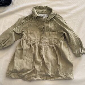 Zara Olive Utility Button-Front Dress